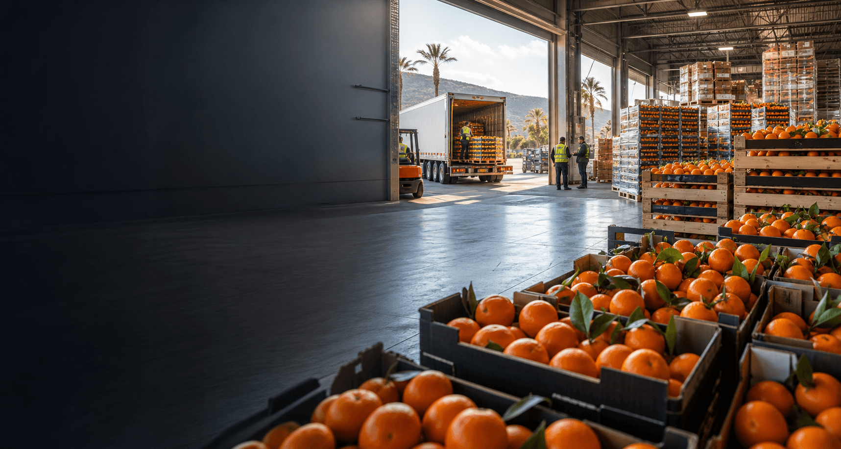 Fresh fruit warehouse and export logistics workspace